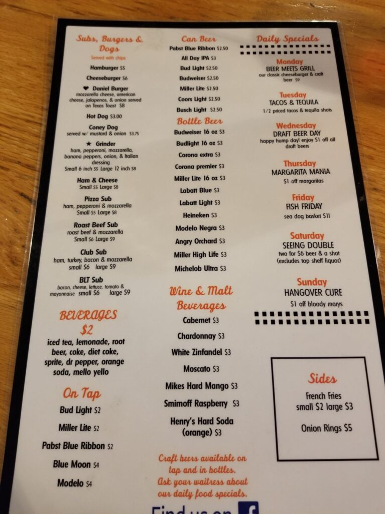 Cadet Tavern Menu 4